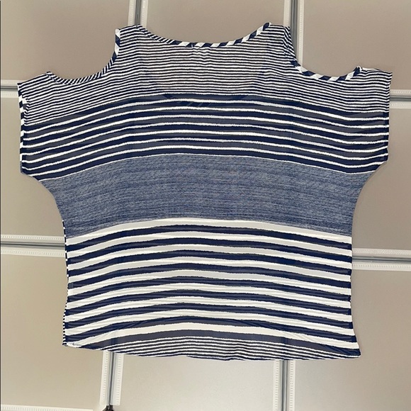 Sheer Blue and White Striped Cold Shoulder Top - Picture 4 of 7